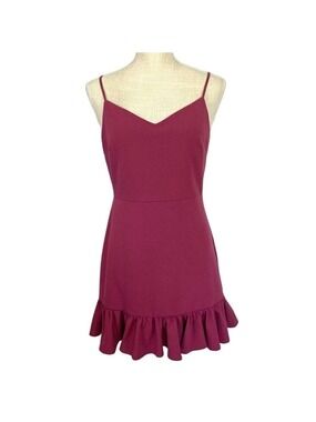 1. STATE Ruffle Hem Mini Short Dress in Berry Spaghetti Straps Women’s 6